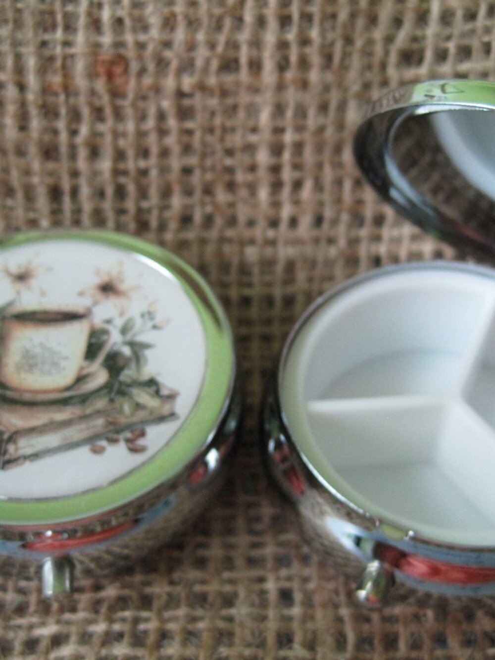 Coffee and Books Themed Three Compartment Pill Box